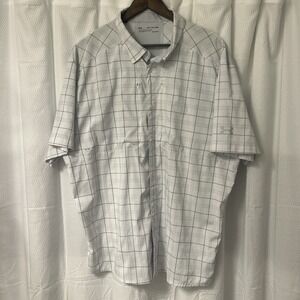 Under Armour Mens Heatgear Short Sleeve Button Up Shirt XXL Loose White Gray EC